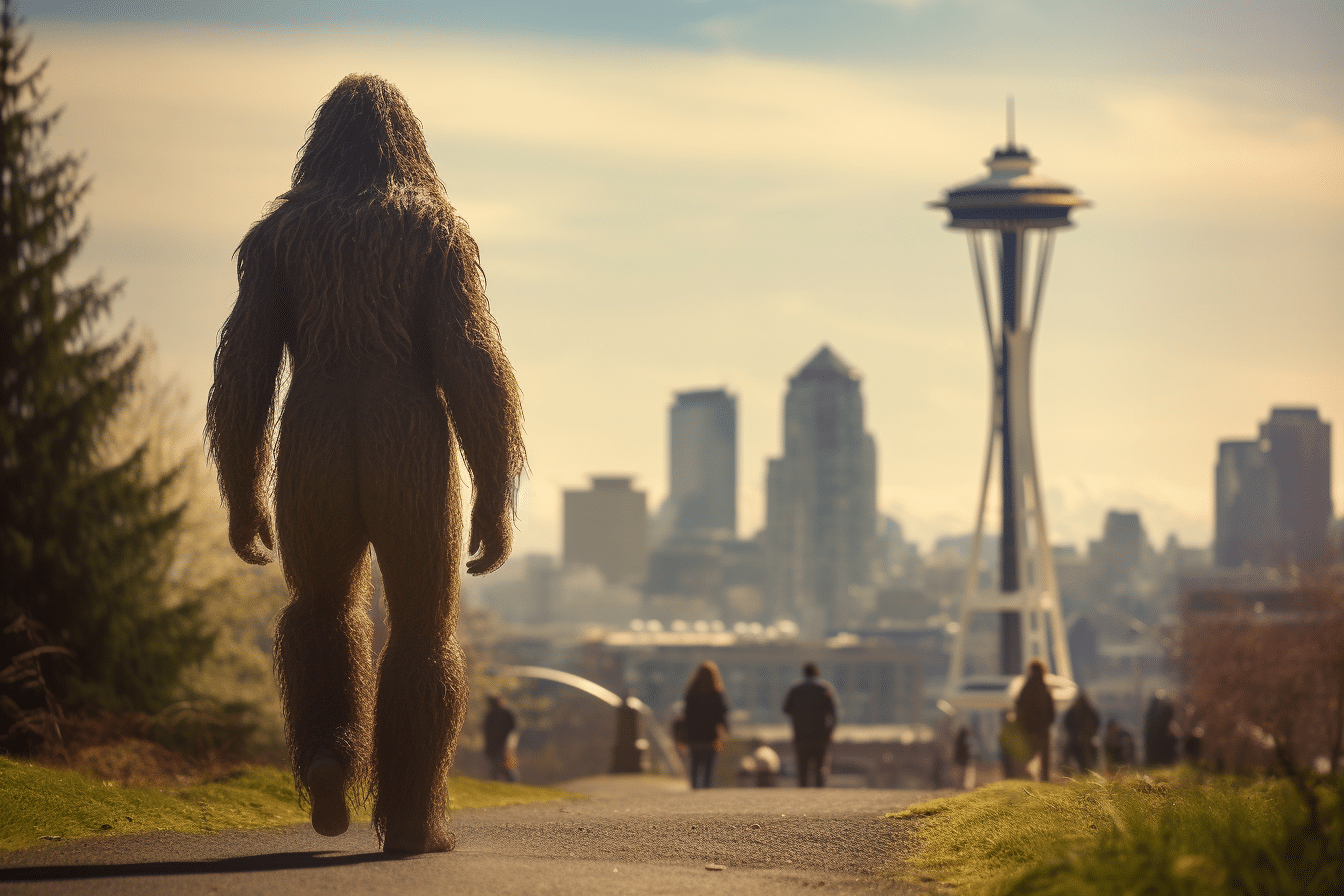 Bigfoot Walking in front of the Space Needle