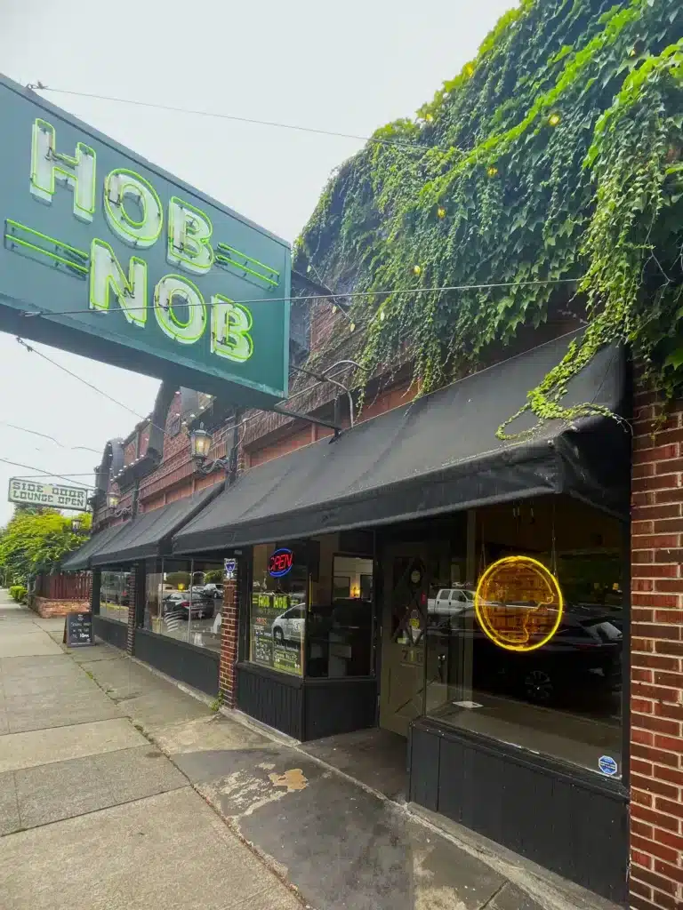 Street View of Hob Nob with green neon lights