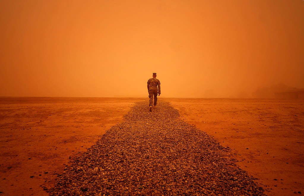 Iraq sandstorm with soldier