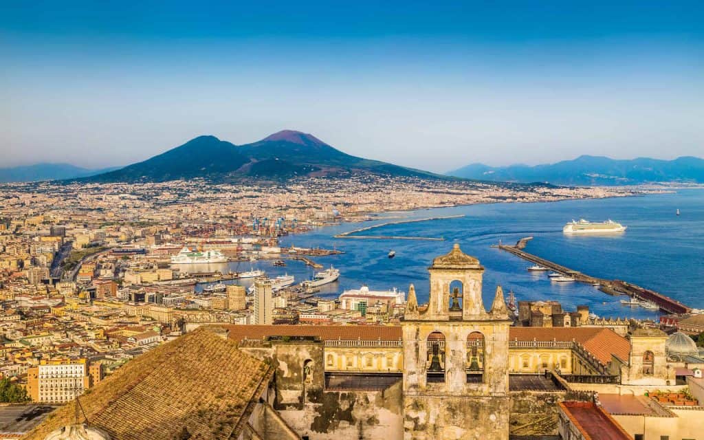 City of Naples with Mt. Vesuvius at sunset, Campania, Italy