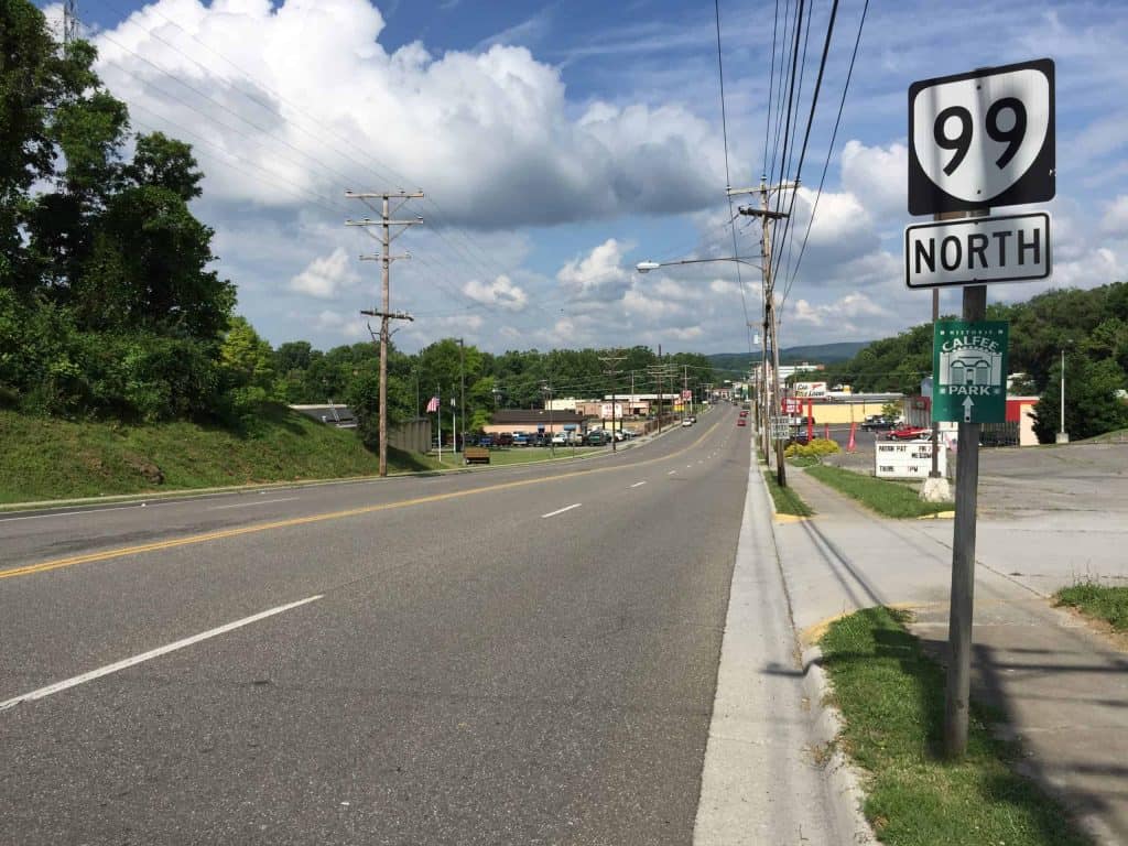 2017-06-13 10 11 06 View north along Virginia State Route 99 (Main Street) at Newbern Road in Pulaski, Pulaski County, Virginia