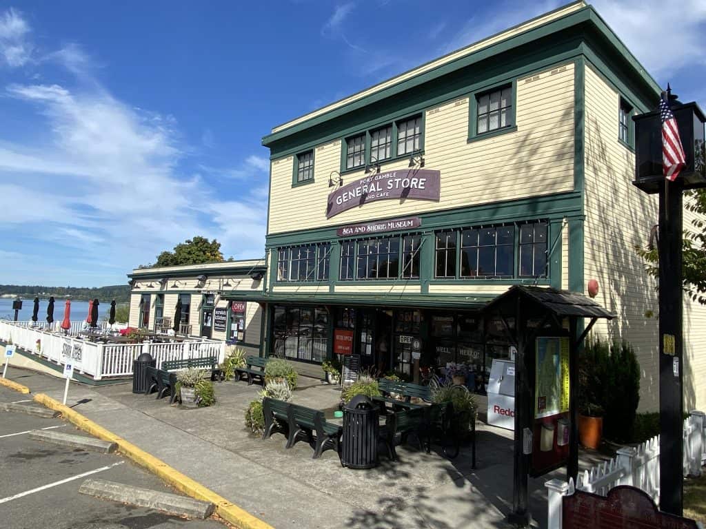 General store and seating in the Port Gamble Historic District
