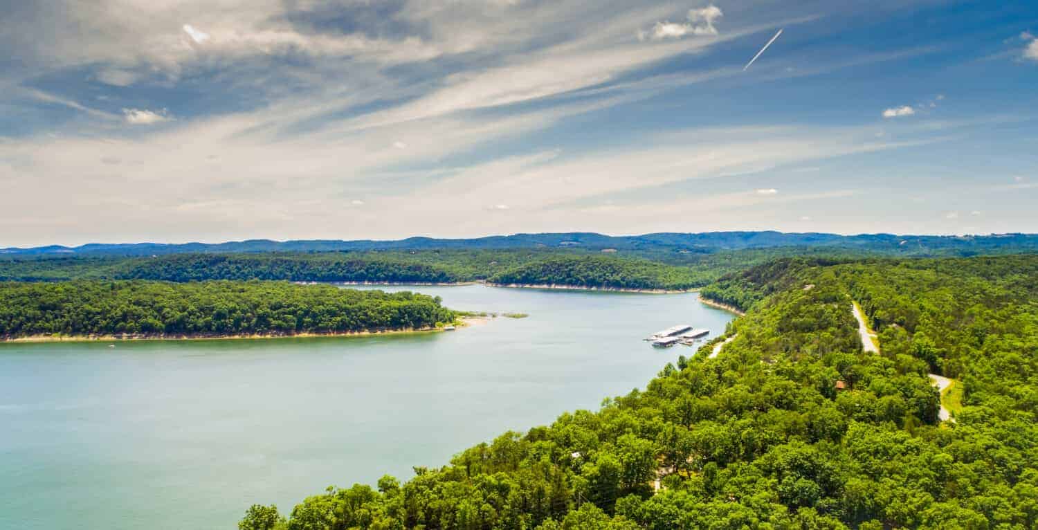 Aerial view of Bull Shoals lake located near Branson Missouri.